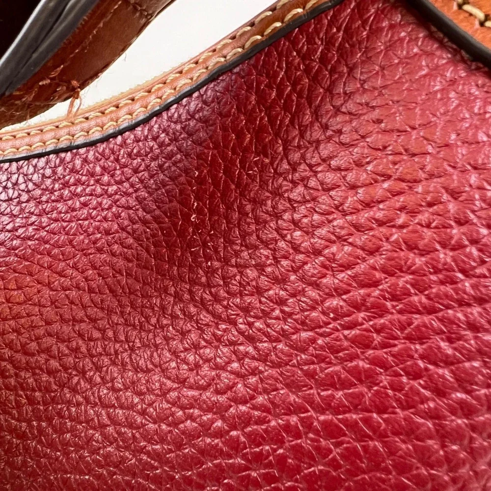 Dooney & Bourke Pebble Grain Leather Hobo Bag Burgundy Brown Trim Good Condition